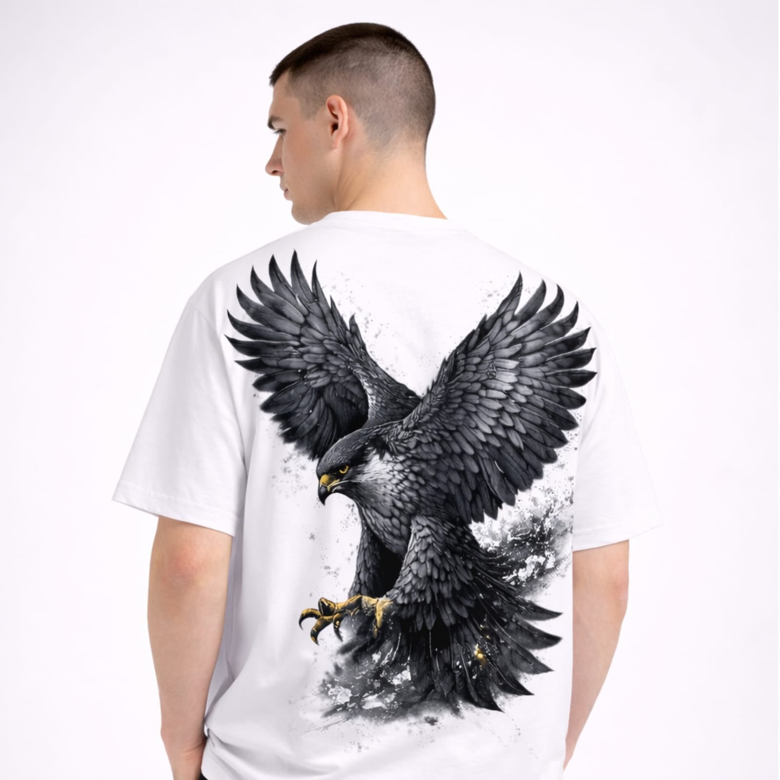 Luxury 250 GSM Oversized  White  T Shirt Signature Eagle Back Artwork WOREVIA