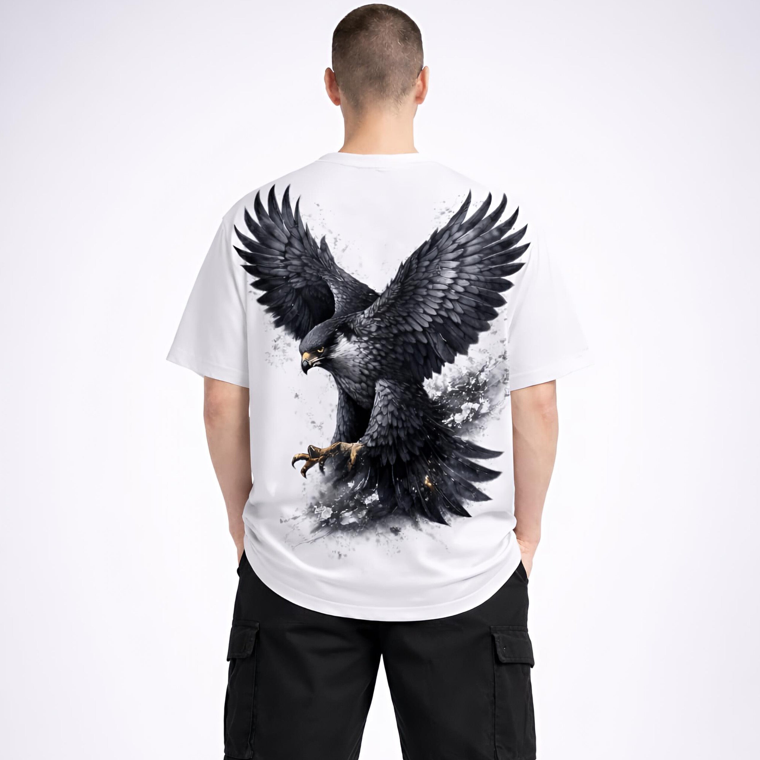 Luxury 250 GSM Oversized  White  T Shirt Signature Eagle Back Artwork WOREVIA